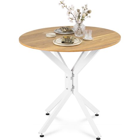 CASART 80CM Round Dining Table for 2-4 People Drop Leaf Expandable Kitchen Table with Metal Support (1/5)