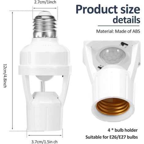 Lot de 4 douilles à détecteur de mouvement, douille intelligente E26/E27 avec vis, adaptateur de douille automatique, douille pour ampoule de (1/3)