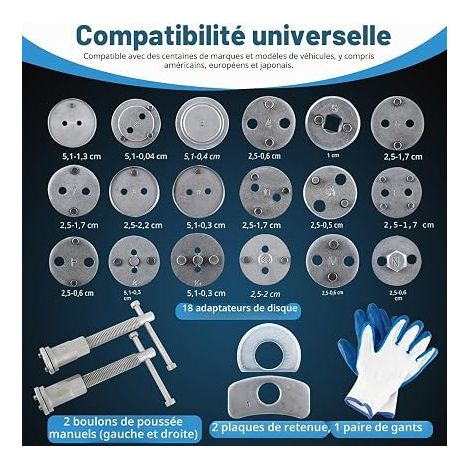 Coffret Repousse piston d'étriers de freins pour remplacement de disque Outil et adaptateurs, de mâchoire ou de plaquettes de frein Set de 22 pièces (1/3)
