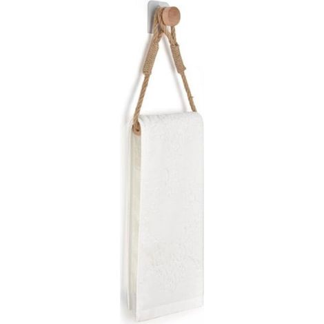 Porte-rouleau de papier toilette vintage - - Auto-adhésif - Sans perçage - Bois et corde de chanvre (1/4)