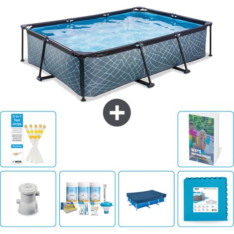 Exit Pool Rechteckig - Steinoptik - 300x200x65 cm - 7-teilig S240