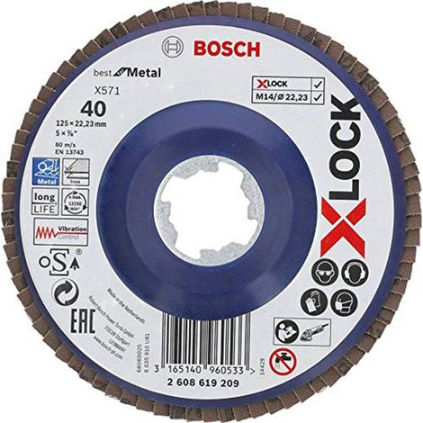 Bosch – Disque à lamelles pour meuleuse Ø125mm – Grain 40 – Pour acier spécial et fonte – Longévité élevée avec support en fibre de verre