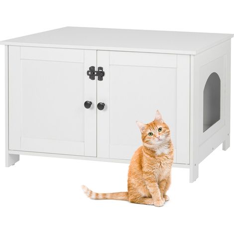 Relaxdays Katzenschrank für Katzentoilette, Schloss & Trennwand, Eingang, Katzenklo verstecken, HBT 46x78,5x44,5cm, weiß