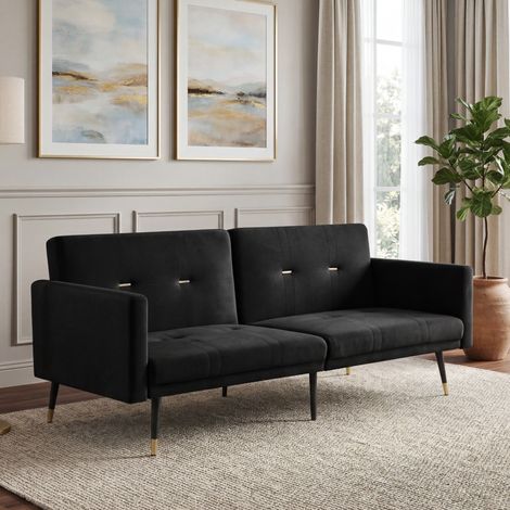 Sofá cama convertible 2 plazas negro en terciopelo con respaldos ajustables (1/5)
