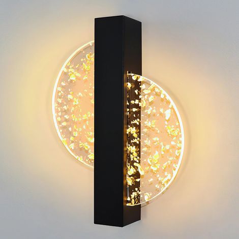 Applique Murale LED 12W, Interieur LED Applique Murale 3000K-4500K Noir Acrylique Ronde Incrustation de feuille d'or Lampe Murale Intérieure Moderne en Aluminium (1/5)