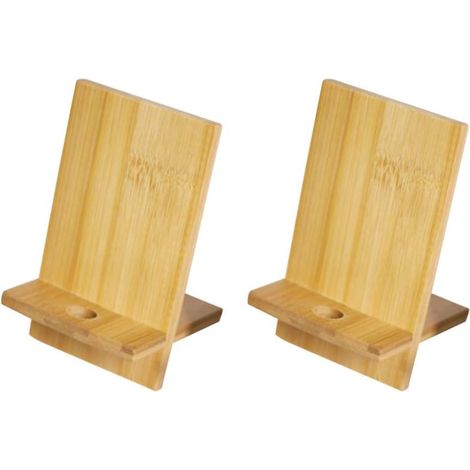 2 Pcs Universal Mobile Phone Holder Creative Portable Bamboo Desk Smartphone Tablet Stand Wooden Bracket for Home Travel Office (1/5)