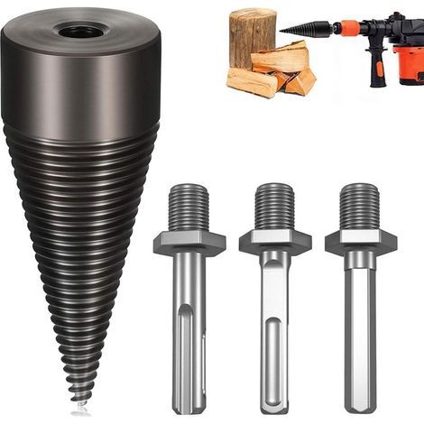 Cône à vis 50 mm pour fendeuse de bûches Acier haute qualité Foret tranchant et rainures antidérapantes Pour bois dur et teck (1/5)