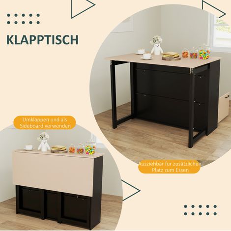 Ensemble bar pliant 3 pièces avec 2 tabourets, table 116x70 cm avec rangements, noir (1/5)