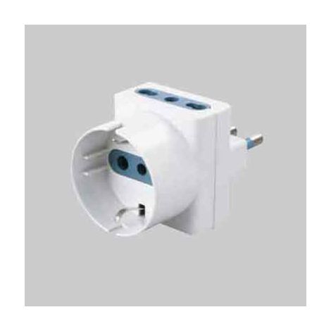 Adattatore triplo schuko bivalente 16a ideal star 2p+t- 1presa schuko + 2 prese 10/16a 2p+t IDEAL STAR