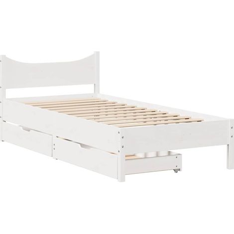 Lit simple,Lit adulte,Cadre de lit avec tiroirs blanc 75x190 cm bois de pin massif CFW6321768 (1/5)
