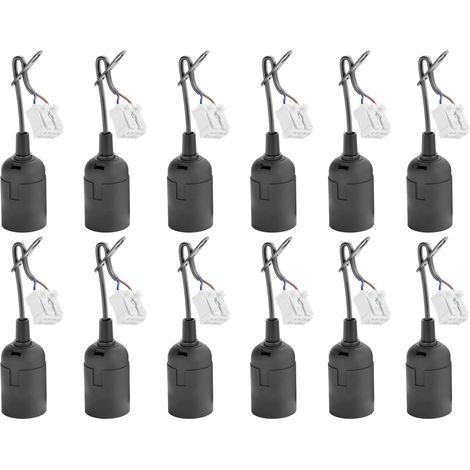 12 Pièces Douilles Ampoule E27 noires avec Connecteur Rapide et Serre-Câble,Douille de Chantier e27. 60W 250V,Câble de Suspension pour éclairage LED et halogène,Noir (1/5)
