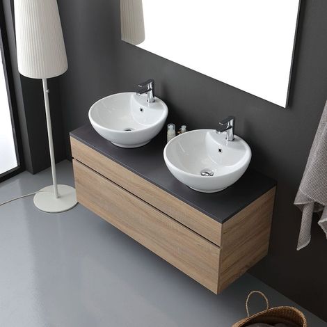 Kiamami Valentina – Meuble de salle de bains suspendu 120cm en chêne naturel – Tiroir sous lavabo avec fermeture soft close – Miroir 120x60 avec cadre en abs — vue 4