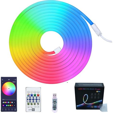 5m Neon LED Strip, 5V RGB Neon LED Strip with Remote Control, App Control, IP67 Waterproof Flexible Light Strip, RGB LED String Lights for Bedroom, Living Room, Christmas Decoration (5 (1/5)