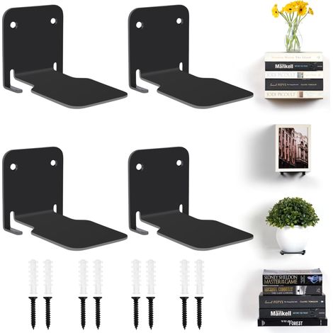Estantes flotantes de pared negros [Juego de 4] - Estantes de metal negro resistentes para el hogar, la oficina, el dormitorio y la sala de estar - Estante invisible para libros y objetos decorativos  (1/5)