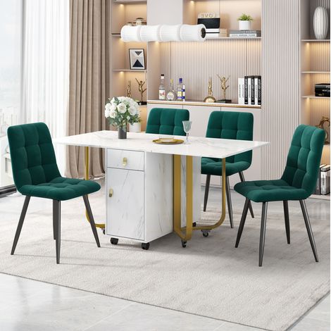 Ensemble table et 4 chaises 150x80x76 cm en MDF blanc, moderne pour salle à manger FloraGrace (1/5)