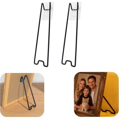 Supports de cadres lot de 2 - chevalets adhésifs 18 cm pour photos et tableaux, noirs (1/5)