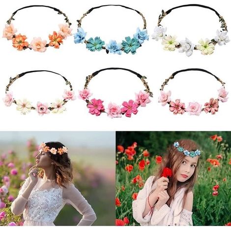 Bandeau,Couronne de Fleurs pour Cheveux,Couronne Fleur Cheveux Enfant,Bandeau Fleur Femme,Guirlande De Fleur Bandeau,6PCS (1/4)