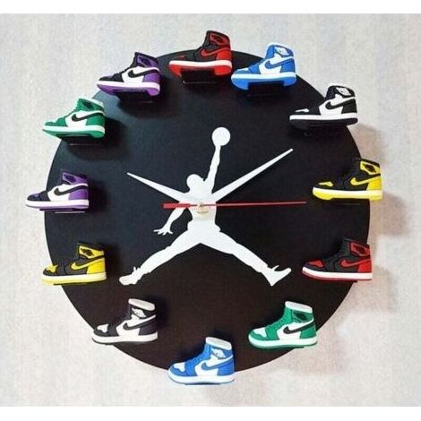 Modèle de chaussure 3D, horloge murale 3D, mobilier de bureau, de maison, de sport, basket-ball NBA, fond noir, motif blanc (1/4)