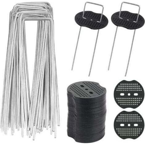 40pcs Piquets de Jardin en U avec 40 Rondelles Piquet Fixation Toile Paillage Piquets en Métal pour Jardinage Fixer Bâche Anti-Mauvaises Herbes (1/4)