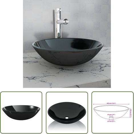 INLIFE Lavabo Verre trempé 42 cm Noir (1/4)