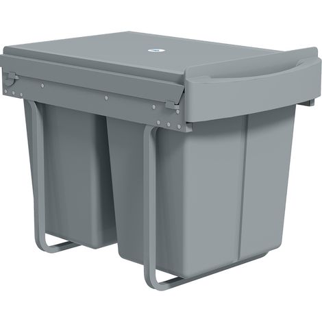 Cestino estraibile 2 x 20 L grigio con contenitori estraibili in plastica e metallo (1/5)