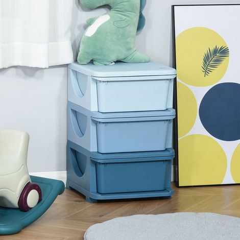 Organizador de juguetes infantiles con cajones de 3 niveles, cajas de almacenamiento de plástico, 37 x 37 x 56,5 cm, azul (1/5)
