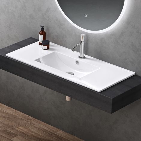 doporro Waschbecken Einbauwaschbecken 101x47x18cm Weiß aus Keramik inkl. Nano-Beschichtung Rechteckig Brüssel912 (1/5)