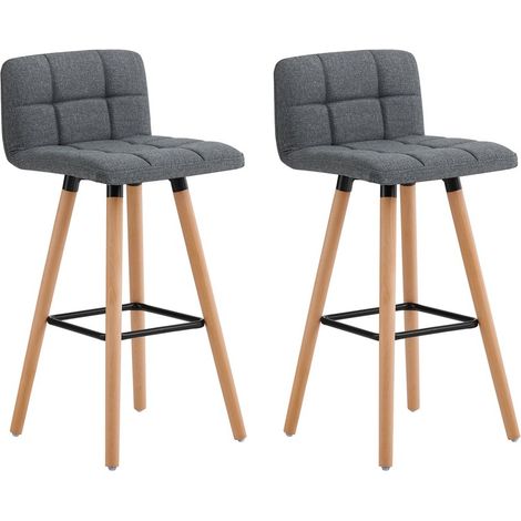 SoBuy Set of 2 Kitchen Breakfast Barstool with Fabric Padded Seat Dark Grey,FST50-DGx2