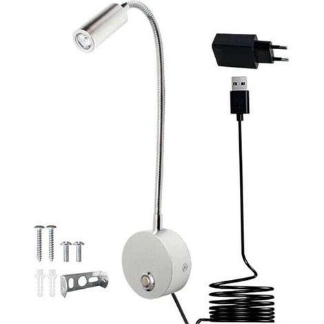 Touch Dimmable Wall Reading Lamp, LED Bedside Reading Lamp with USB Port and Switch, with Plug, 3W Bedside Wall Lamp [Energy Efficiency Class G] MUMU (1/4)