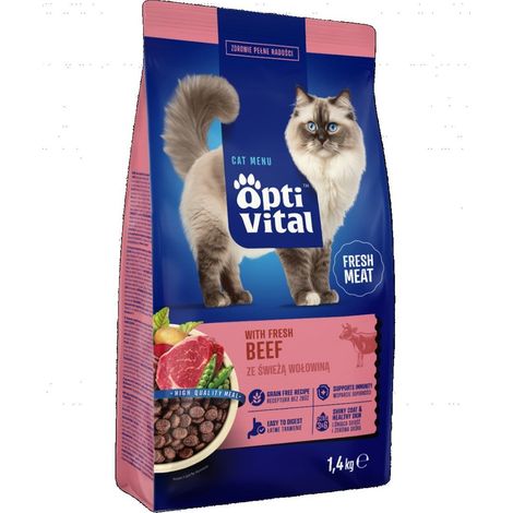 Croquettes OptiVital - aliment complet pour chats adultes FM au bœuf 1,4 kg