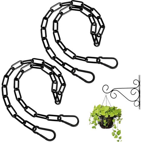 50cm Chaine Acier Inoxydable 304, 2 Pièces Chaînes De Suspension Pot De Fleurs, Chainette Metal, Pour Plantes Suspendues, Clôture, Chaîne De Séchage, Lustres (Noir) (1/5)