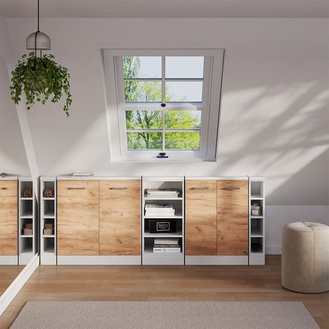 Armoire sous pente de toit Rion, Chêne blanc/force de l'or, Lot de 5, Vicco