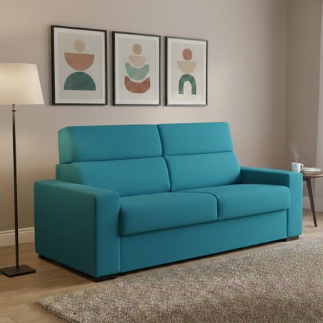 Dmora - Sofá cama 2 plazas Casabona, Sofá convertible para salón, acolchado, desenfundable, calidad 100% Made in Italy, 180x95 h100 cm, Azul claro (1/5)