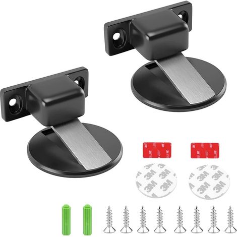 Arret De Porte Magnetique - Alliage De Zinc - Adapté Porte 5 À 15 Mm - Fixation Adhésif Ou Vis - Noir - 2 Pièces (1/5)