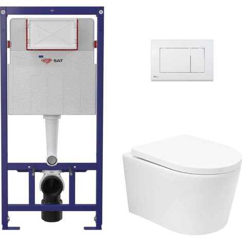 Pack WC bâti ECO 2L Swiss Aqua Technologies + WC suspendu sans bride Swiss Aqua Technologies + plaque blanche (STESTBRWT01-FR)