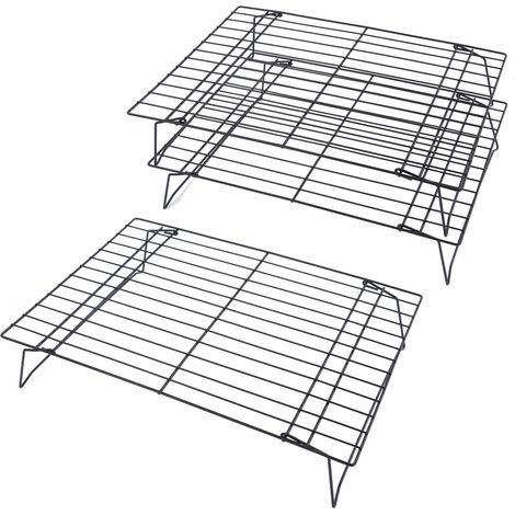 Grille de refroidissement noire antiadhésive 33cm, 3 niveaux, pour gâteaux, biscuits, pain, pâtisserie, barbecue, terrasse, pique-nique. (1/5)