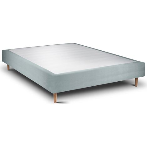 Sommier Tapissier Velours Gris bleuté 150x200 H35cm (1/4)