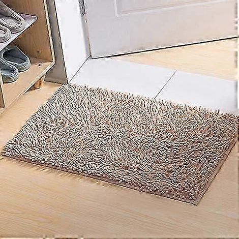 Weiche und bequeme Badematte aus Chenille-Mikrofaser mit langem Flor, geeignet für alle Oberflächen, ultra-saugfähig, rutschfest, dick, geeignet für das Badezimmer (60 x 40 cm, Khaki) (1/5)