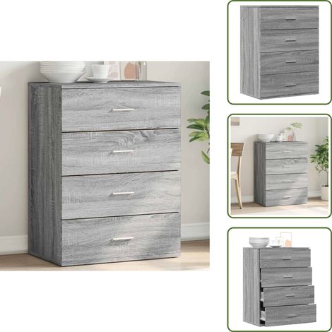 The Living Store Buffet sonoma gris 60x39x80 cm bois d'ingénierie - Buffet - Meuble De Rangement - Armoire - Commode - Salon (1/5)
