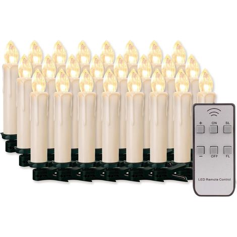 Bougie LED - Sans Fil - Télécommande Infrarouge - Flamme Flicker - Blanc Chaud - 15 mm x 88 mm - Pour Arbre de Noël Décoration Intérieure Extérieure - 40 Pièces (1/5)