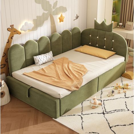 Bett Tagesbett Stauraum 90x200 Samt L Form OKMYHOME (1/5)