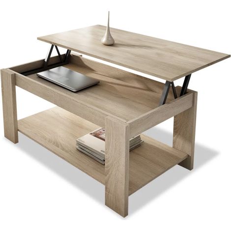 Mesa centro elevable New Belen acabado roble cambrian, 50cm(alto) 100cm(ancho) 55cm(largo)