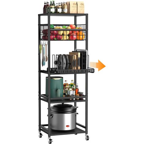 Chariot Roulant de Cuisine à 5 Niveaux, Chariot de Rangement avec Panier Métal et Organiseur De Planche à Découper Amovible, Étagère de Stockage pour Cuisine, Garde-Manger, Salle de Bain (1/5)
