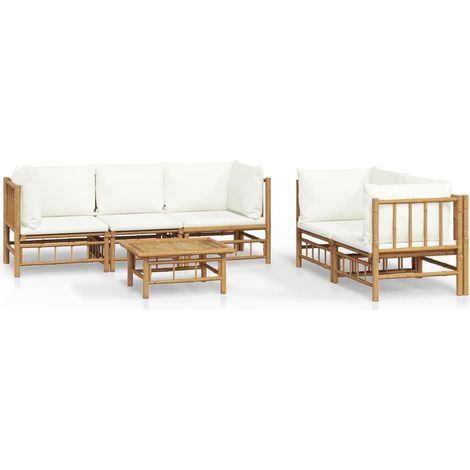 Maison Exclusive - Set Salotto da Giardino 6pz con Cuscini Bianco Crema in Bambù