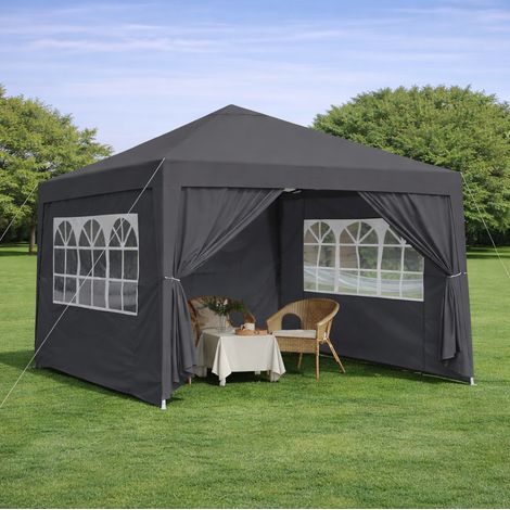 Cenador plegable jardín impermeable con paredes negro HAVRYA (1/5)