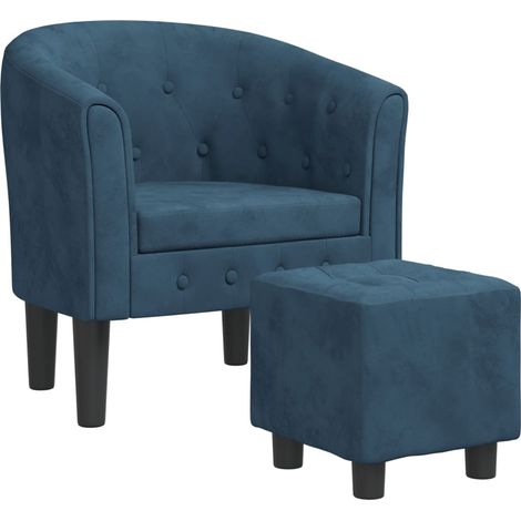 Poltrona lounge dal design moderno con poggiapiedi in velluto blu scuro DEC026830