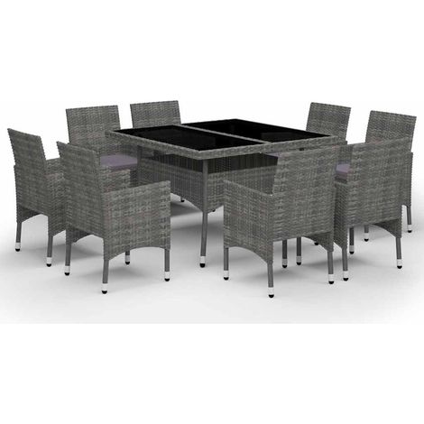 Maison Exclusive - Set Mobili da Pranzo per Giardino 9pz Polyrattan e Vetro Grigio (1/5)