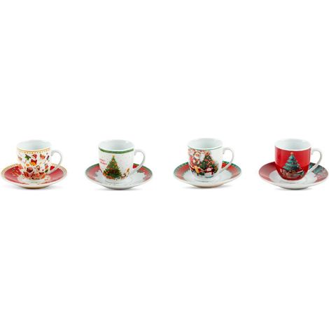 Tazzina natalizia con piattino in porcellana floccata da 80 ml per decorazioni natalizie set da 12