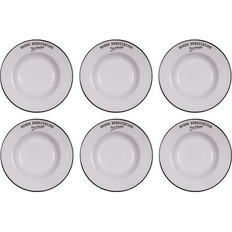 Assiettes en grès blanc Bonne dégustation (Lot de 6) Assiettes creuses - 23 cm