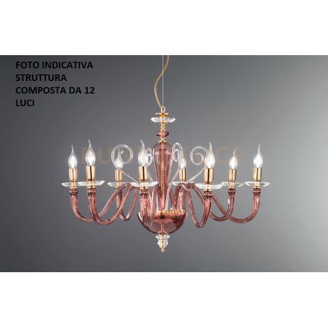 LAMPADARIO DEBUSSY 12 LUCI BORGOGNA E ORO ATTACCO E14 D.84CM